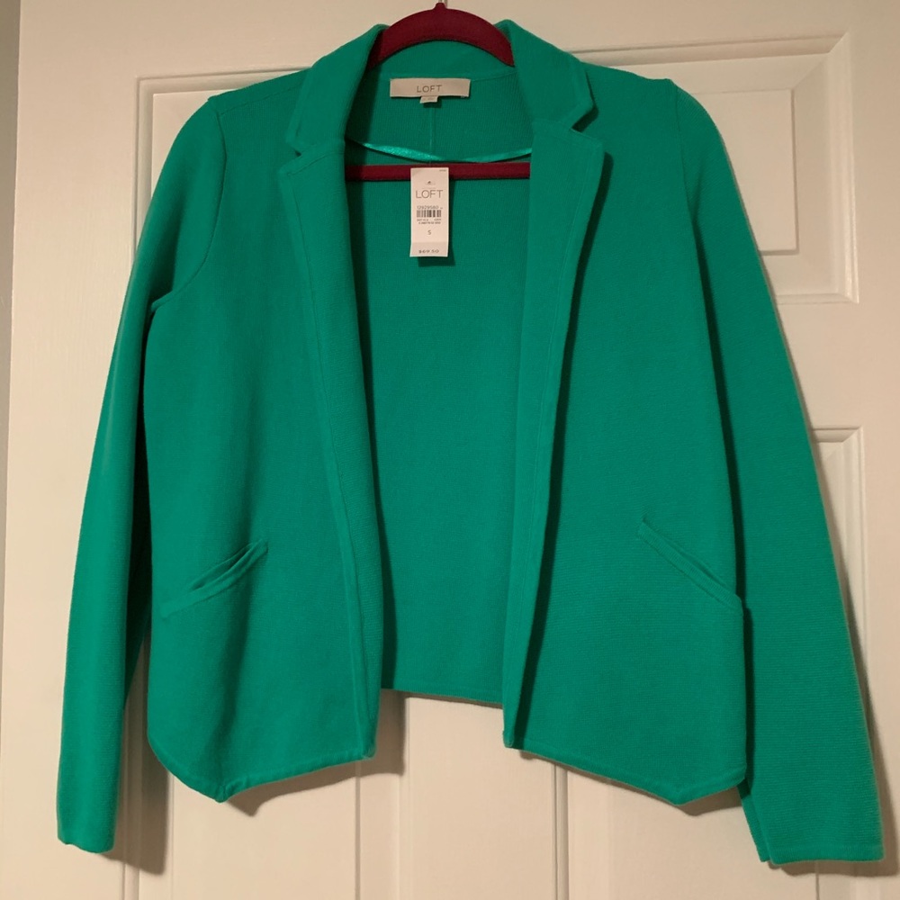 Ann Taylor LOFT sweater blazer green NWT